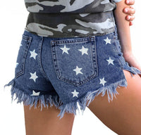 Womens High-Waisted Fringe Star-Print Shorts