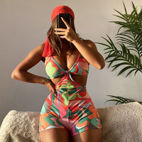 European And American Retro Printed One-piece Swimwear