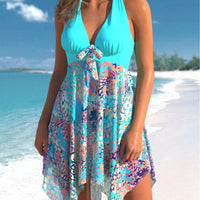 New Women's Printed Belly Covered Conservative One-piece Swimsuit
