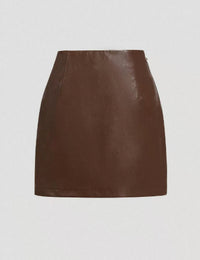 Womens Solid-Color Faux Leather Mini Skirt With Metal Buttons