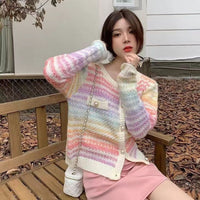 Women's Short Coat Color Striped Sweater Coat