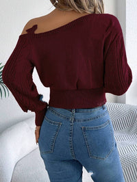 European And American Fashion Cable-knit Off-shoulder Short-length Long-sleeve Top
