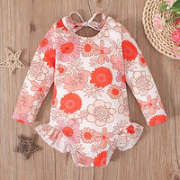 Girl's Pattern Graphic Print Crew Neck Open Back Swimsuit