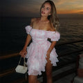 Womens Stylish And Elegant Flared-Sleeve Floral Short Dress
