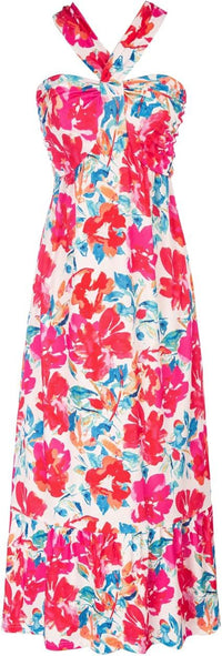 Cross-strap Halterneck Sleeveless Floral Maxi Dress