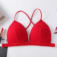 Front Buckle Thread Wrapped Chest Cross Sling Triangle Cup Bra