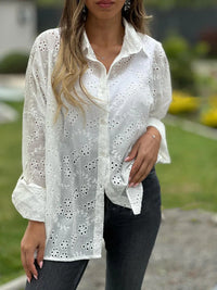 Women's Shirt Collar Loose Embroidery Hollow Out