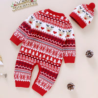 Long Sleeve Deer One-piece Rompers Jumpsuit Christmas Hat Suit