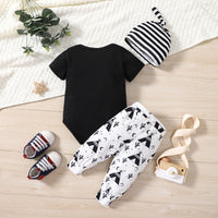 Cartoon Printed Trousers Hat Three-piece Set