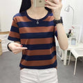 Women's Loose Round Neck All-Match Striped Short-Sleeve Top