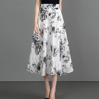 Retro Ink-Print Plus-Size Skirt For Women