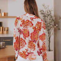 Womens Casual Printed Button-up Shirt With Lantern Sleeves