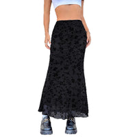 Dark Green Floral Half-length Fishtail Skirt For Women