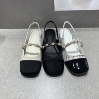 New Flower Square Head Elastic Band Shallow Mouth Flat Bottom Fashion Shoes