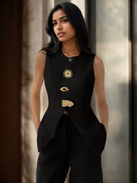 Artistic V-neck Waist-cinching Vest