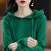 Loose Drawstring Casual Pullover Solid Color Outerwear Hooded Knitted Hoodie