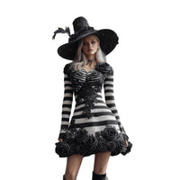 New Digital Dress With A V-neck And Long Sleeves