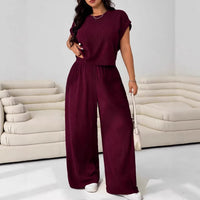 Casual Set Short-Sleeve Top And Wide-Leg Pants Two-Piece Suit