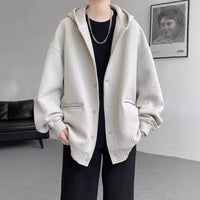 Waffle-Weave Corduroy Cardigan Sweater Mens AutumnWinter