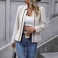 Fashion Women's Four Seasons Linen Contrast Color Stripe Casual Elegant Suit