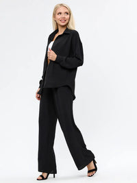 New French-style Casual Relaxed Chic Two-piece Loungewear Set Loose Commuter Shirt And Pants Suit For Women