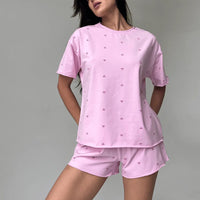 Womens Casual Set Loose And Comfortable Short-Sleeve Top And ShortsPerfect For Home Lounging Or Sleepwear