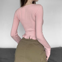 Lace Edge Waist Trimming Lace Up Long Sleeve Waist-controlled Top Women
