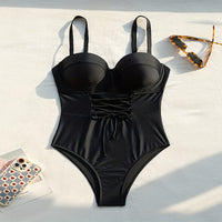 Simple Drawstring Figure-flattering One-piece Bikini