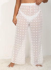 Sexy Sheer 3D Chiffon Beach Pants Wide-Leg Straight-Cut Casual Trousers