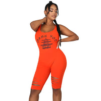 Women's Printed Hollow-out Ripped Jumpsuit
