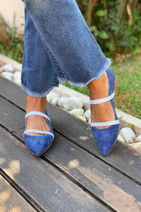 Womens Pointed-toe Low-cut Suede Shoes With Two Thin Straps