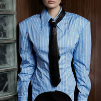 Commuter Long-sleeved Black Tie Shirt With Irregular Hem
