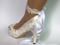 Fish Mouth Lace Silk Satin Bridesmaid Strappy Rhinestone Women's Shoes