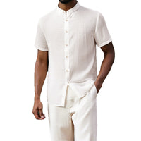 Men's Stand-Up Collar Breathable Shirt And Loose-Fitting Trousers Set