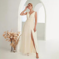 V-neck Sleeveless Lace Wedding Dress