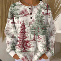Retro 3D Digital Print Three-button Stand Collar Top