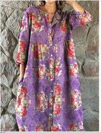 Womens Loose Stylish V-Neck Printed Dress