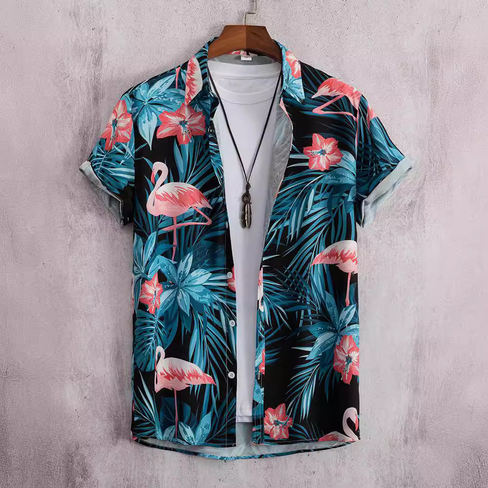 Men's Short-sleeved Shirt 3D Digital Printing Hawaiian Trendy Cardigan Shirt