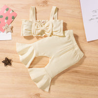 Children's Clothing Summer Sunken Stripe Cotton Bow Suspenders Short Shirt Bell-bottom Pants Suit