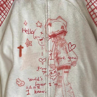 Striped Anime-Print Zip-Up Hoodie With Long Sleeves And A Hood