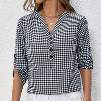 Elegant Retro Plaid Striped Three-quarter Sleeve Shirt