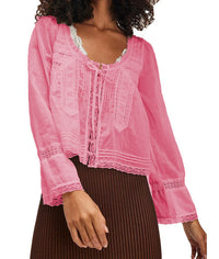 Lace U-shaped Lace Collar Long Sleeve Light Shirt