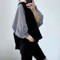 Japanese And Korean Women's Summer Color-blocked Loose Round-neck Top