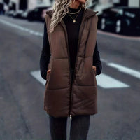 European And American Autumn And Winter Vest Fashion Solid Color Zipper Hooded