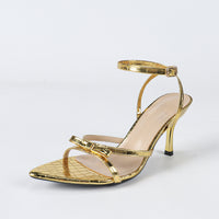 Women's Pointed Stone Pattern Three-dimensional Bow Stiletto Heel Sandals