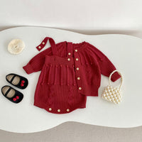 Infant Women's Sweater Hand-hook Bubble Ball Knitted Romper And Coat Two-piece Set
