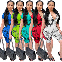 Printed Letters Short-sleeved Jumpsuit
