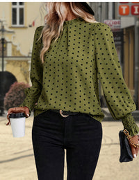 Polka Dot Printed Puff Sleeve Elegant Women's Shirt