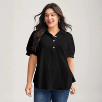 Versatile Pure Cotton Ruffle-trimmed Puff-sleeve Shirt
