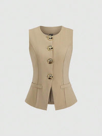 Sleeveless Round Neck Vest Fashion Women's Wear Elegant Waist-tight Solid Color